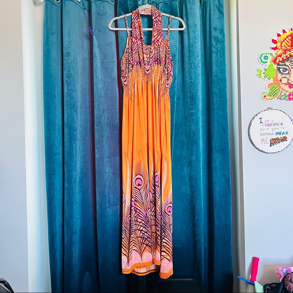 Plus size 3X super sexy orange maxi dress.